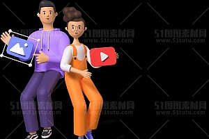 C4D人物素材卡通3D人物PNG活动促销素材透明图角色人物23103100201