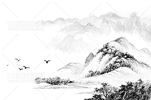 中国风景上水图笔墨画PNG免扣图背景透明图23110600017