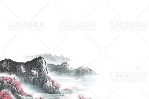 中国风景上水图笔墨画PNG免扣图背景透明图23110600022