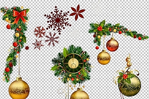 圣诞节素材PNG透明背景免抠图圣诞树老人雪花00066