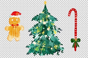 圣诞节素材PNG透明背景免抠图圣诞树老人雪花00442
