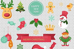 圣诞节素材PNG透明背景免抠图圣诞树老人雪花00635