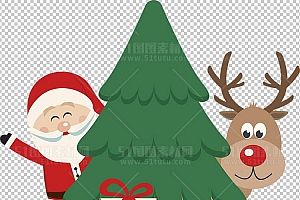 圣诞节素材PNG透明背景免抠图圣诞树老人雪花00965
