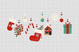 圣诞节素材PNG透明背景免抠图圣诞树老人雪花01709