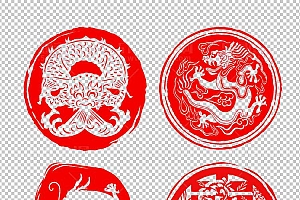 中国风古典龙凤剪纸PNG免抠图透明背景00103