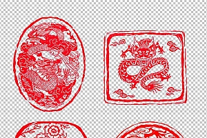 中国风古典龙凤剪纸PNG免抠图透明背景00105