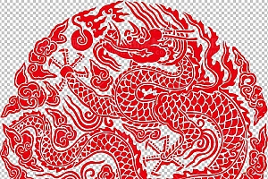 中国风古典龙凤剪纸PNG免抠图透明背景00130