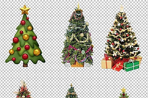 圣诞节素材PNG透明背景免抠图圣诞树老人雪花01879