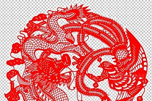 中国风古典龙凤剪纸PNG免抠图透明背景00218