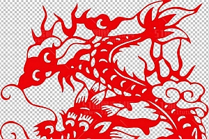中国风古典龙凤剪纸PNG免抠图透明背景00219