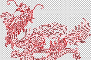 中国风古典龙凤剪纸PNG免抠图透明背景00230