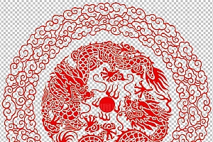 中国风古典龙凤剪纸PNG免抠图透明背景00234