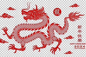中国风古典龙凤剪纸PNG免抠图透明背景00270