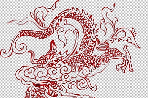 中国风古典龙凤剪纸PNG免抠图透明背景00318