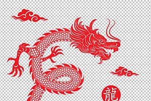 中国风古典龙凤剪纸PNG免抠图透明背景00330