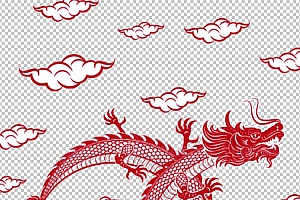 中国风古典龙凤剪纸PNG免抠图透明背景00340