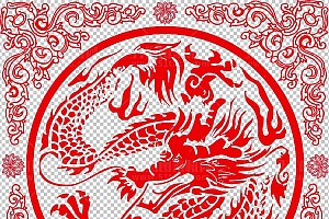 中国风古典龙凤剪纸PNG免抠图透明背景00349