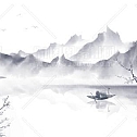 中国风景上水图笔墨画PNG免扣图背景透明图23110600046