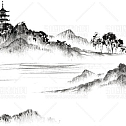 中国风景上水图笔墨画PNG免扣图背景透明图23110600085