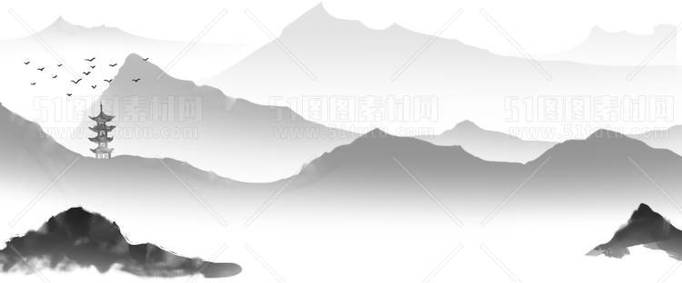 中国风景上水图笔墨画PNG免扣图背景透明图23110600014