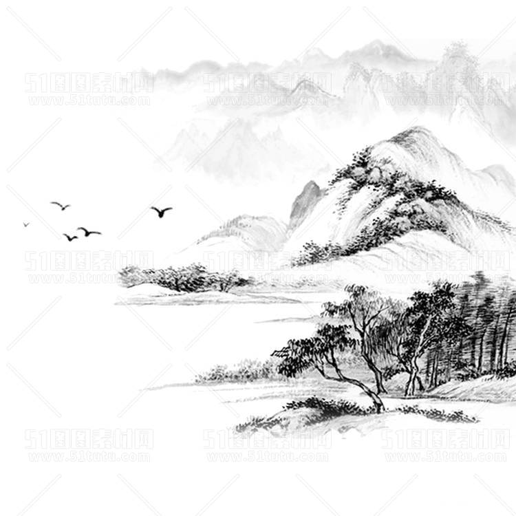 中国风景上水图笔墨画PNG免扣图背景透明图23110600017