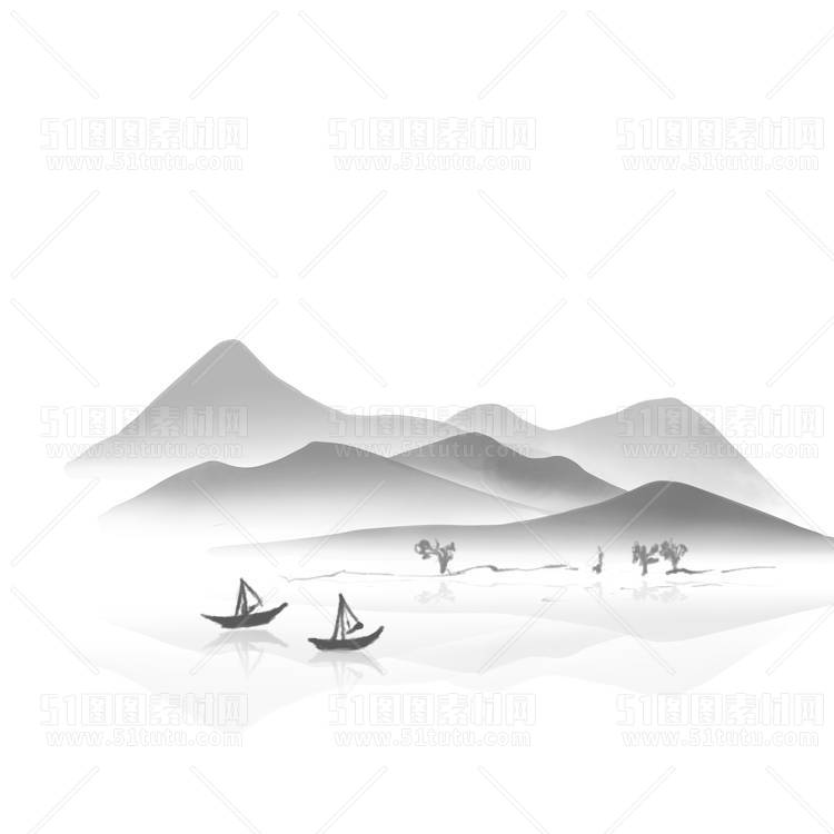 中国风景上水图笔墨画PNG免扣图背景透明图23110600018