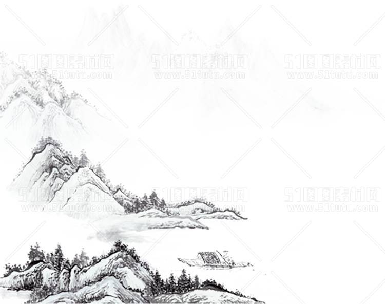 中国风景上水图笔墨画PNG免扣图背景透明图23110600026