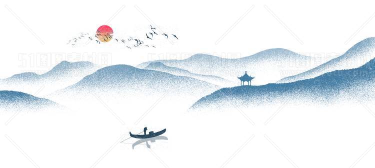 中国风景上水图笔墨画PNG免扣图背景透明图23110600037