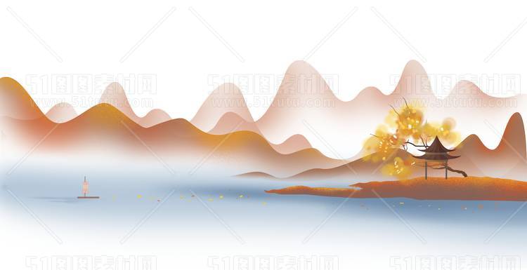 中国风景上水图笔墨画PNG免扣图背景透明图23110600040