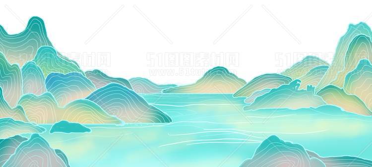 中国风景上水图笔墨画PNG免扣图背景透明图23110600042