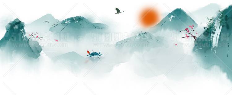 中国风景上水图笔墨画PNG免扣图背景透明图23110600052