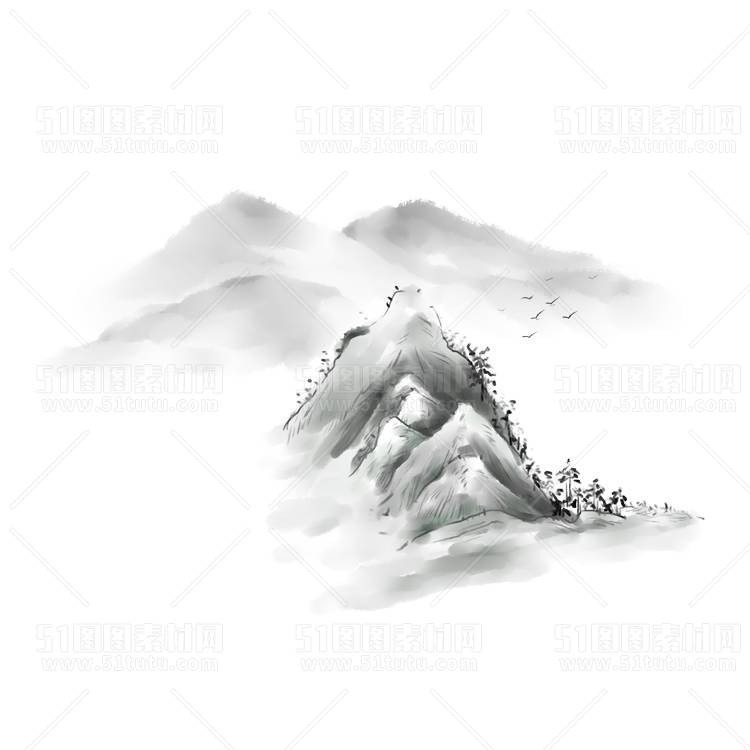 中国风景上水图笔墨画PNG免扣图背景透明图23110600060