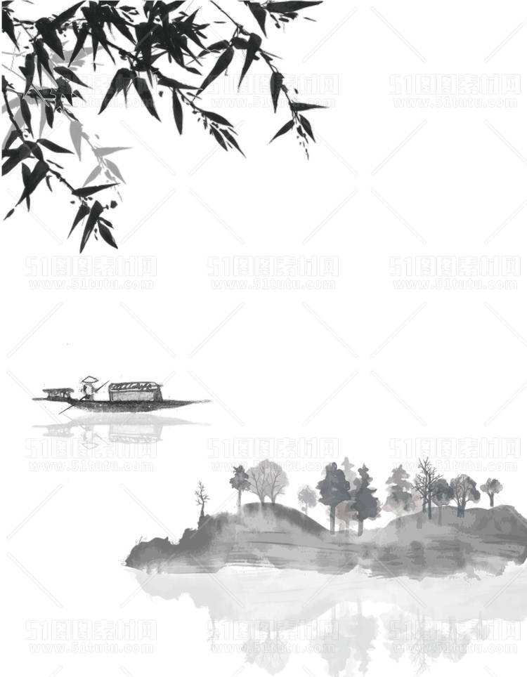 中国风景上水图笔墨画PNG免扣图背景透明图23110600062