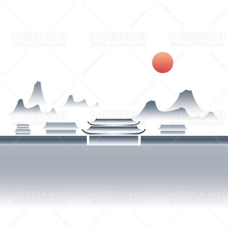 中国风景上水图笔墨画PNG免扣图背景透明图23110600063