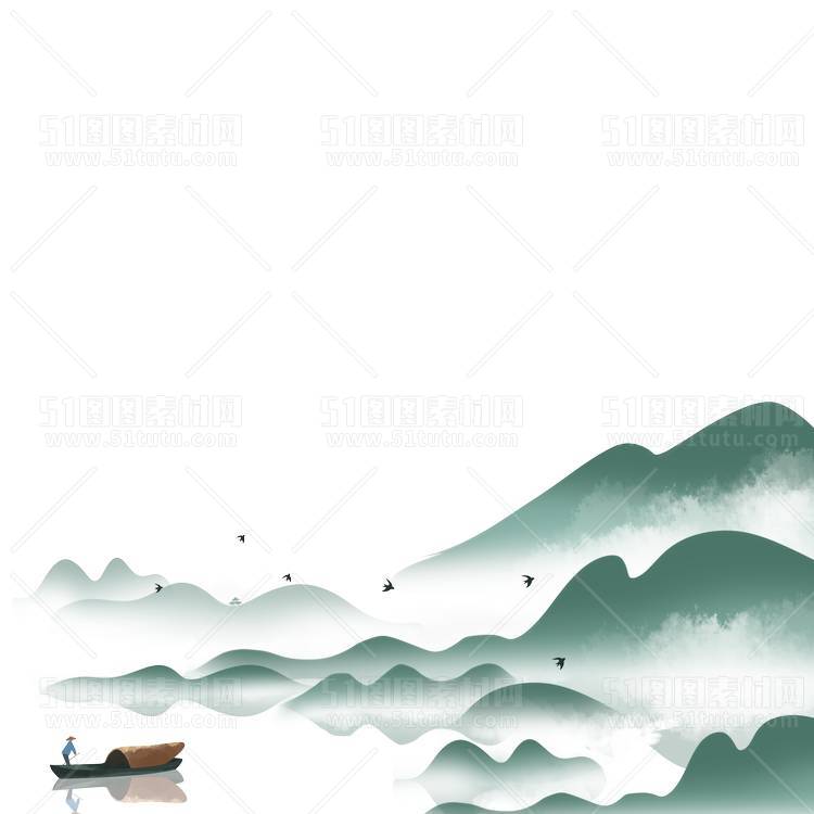 中国风景上水图笔墨画PNG免扣图背景透明图23110600064