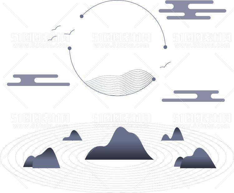 中国风景上水图笔墨画PNG免扣图背景透明图23110600071