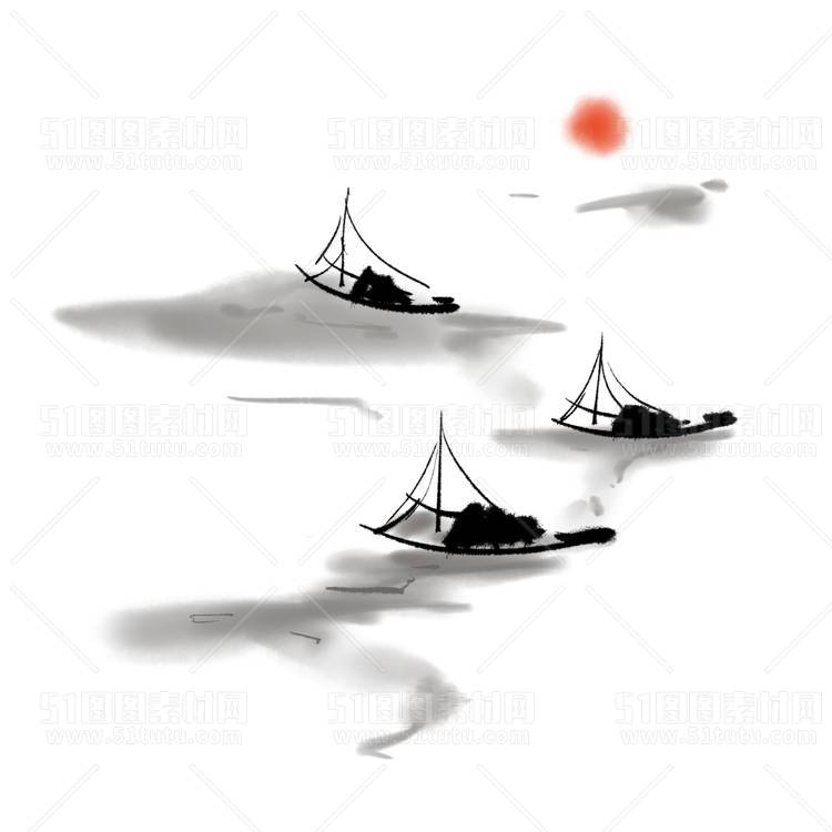 中国风景上水图笔墨画PNG免扣图背景透明图23110600072