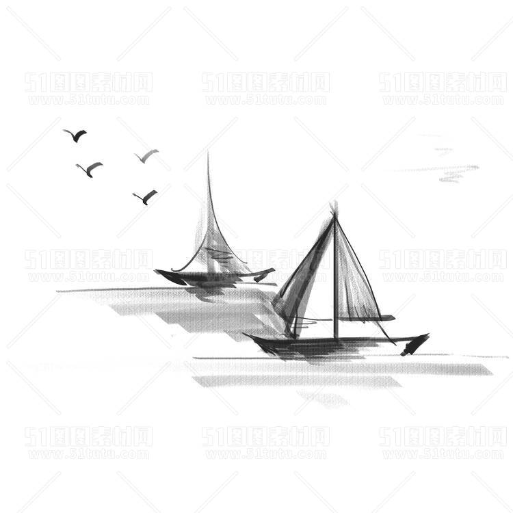 中国风景上水图笔墨画PNG免扣图背景透明图23110600074