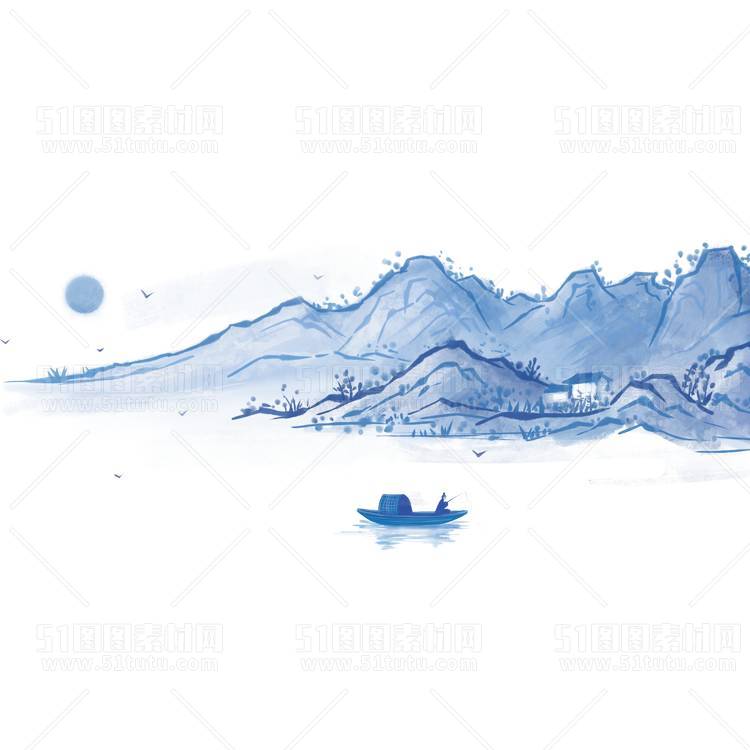 中国风景上水图笔墨画PNG免扣图背景透明图23110600075