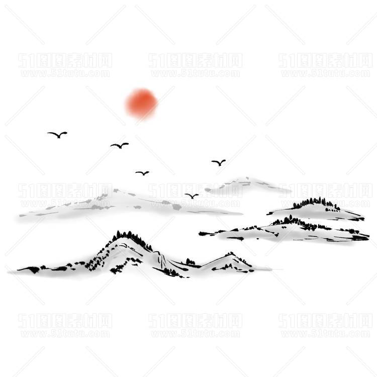 中国风景上水图笔墨画PNG免扣图背景透明图23110600081