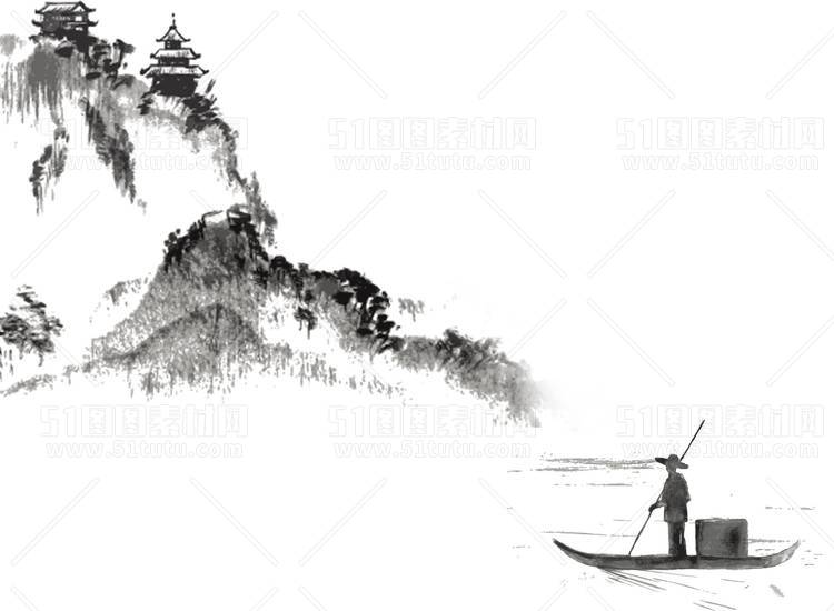 中国风景上水图笔墨画PNG免扣图背景透明图23110600082