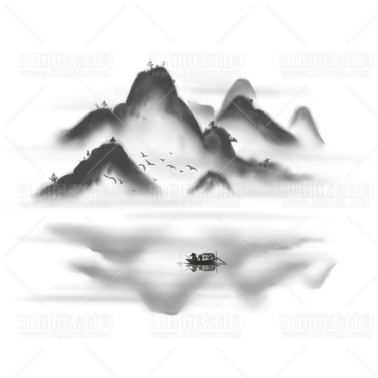 中国风景上水图笔墨画PNG免扣图背景透明图23110600083