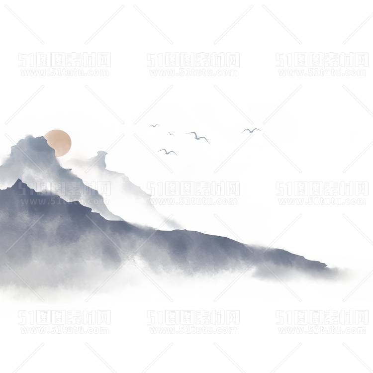 中国风景上水图笔墨画PNG免扣图背景透明图23110600089