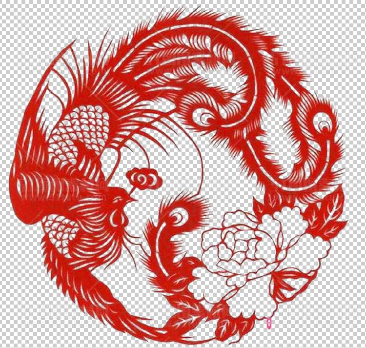 中国风古典龙凤剪纸PNG免抠图透明背景00189