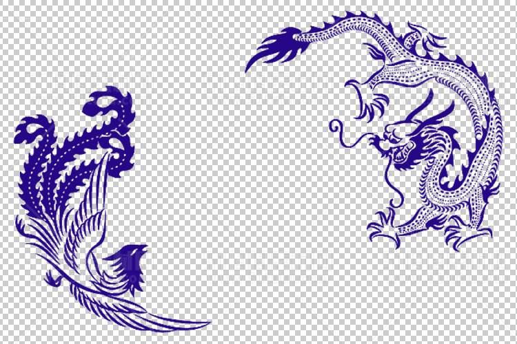 中国风古典龙凤剪纸PNG免抠图透明背景00191