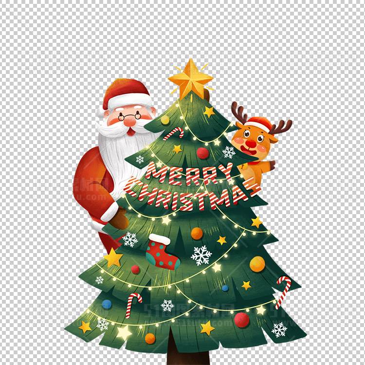 圣诞节素材PNG透明背景免抠图圣诞树老人雪花02036