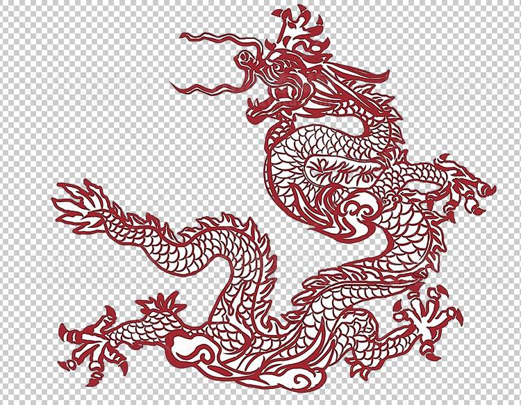 中国风古典龙凤剪纸PNG免抠图透明背景00217