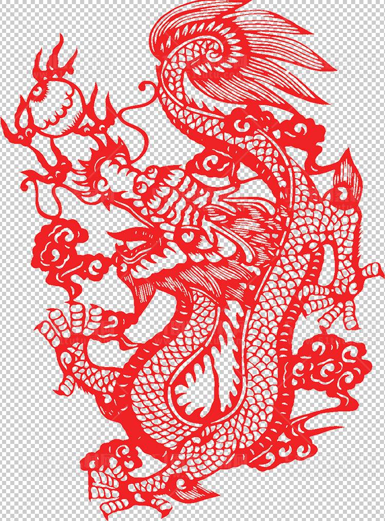 中国风古典龙凤剪纸PNG免抠图透明背景00246