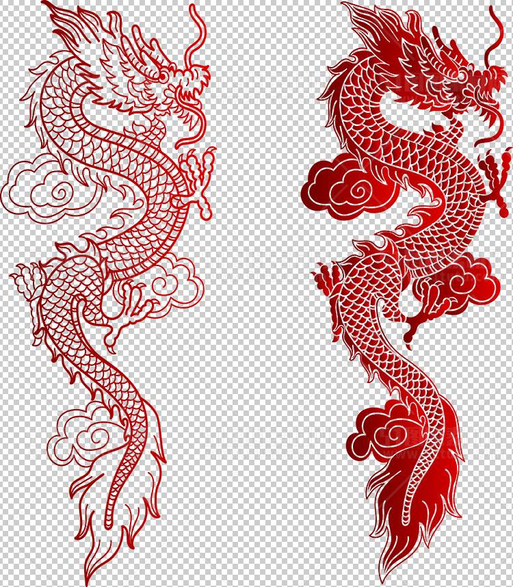 中国风古典龙凤剪纸PNG免抠图透明背景00251