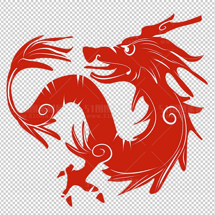 中国风古典龙凤剪纸PNG免抠图透明背景00260